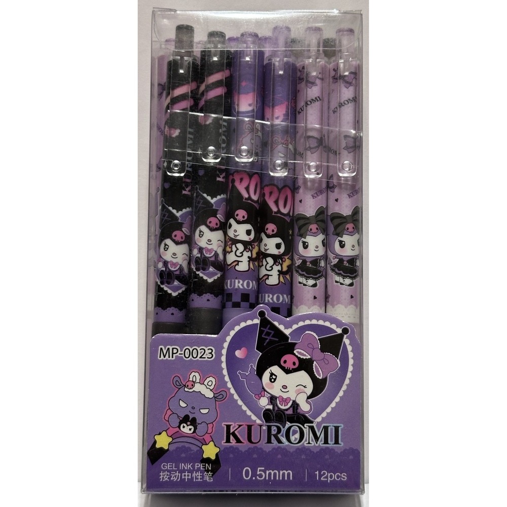 SANRIO KUROMI 12 piece set of erasable gel pens .5 mm tip black